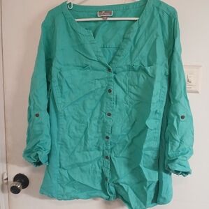 JM Collection Women's Teal Button-Down Shirt